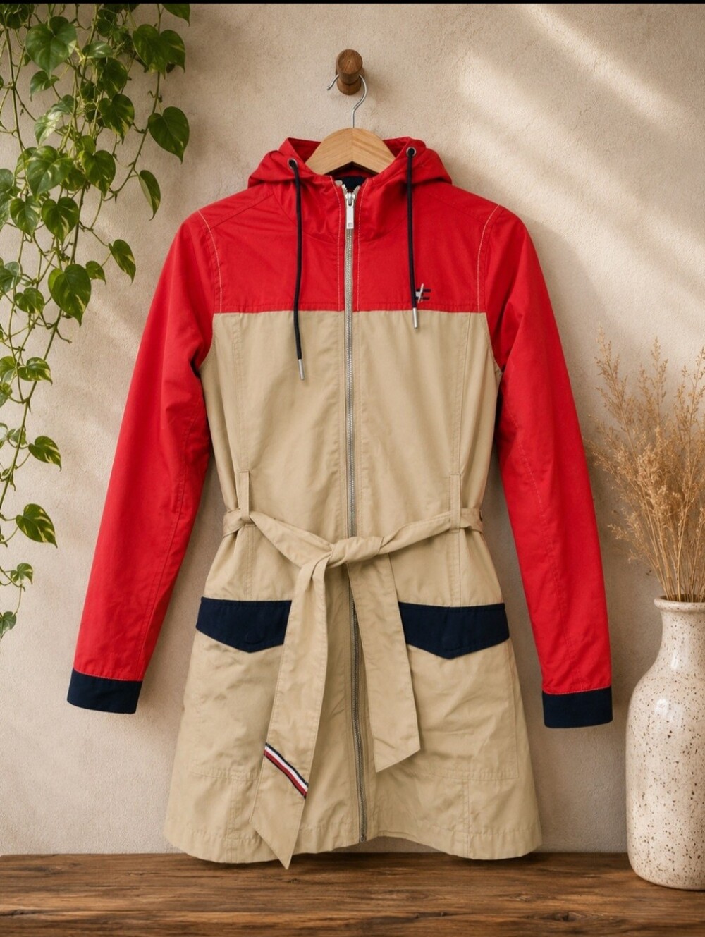 Tommy Hilfiger Red Navy and Tan Colorblock Jacket
